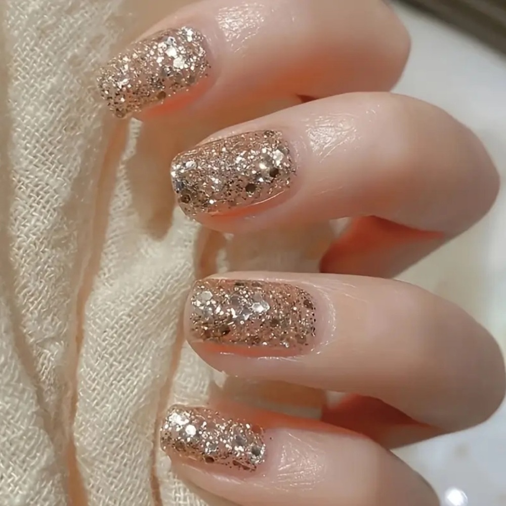 Glittery Gold Press on Nails. New.